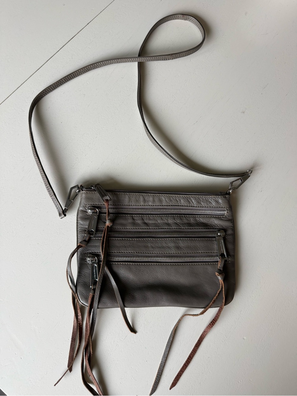 Rebecca Minkoff Gray Leather Crossbody with Tassel Zippers